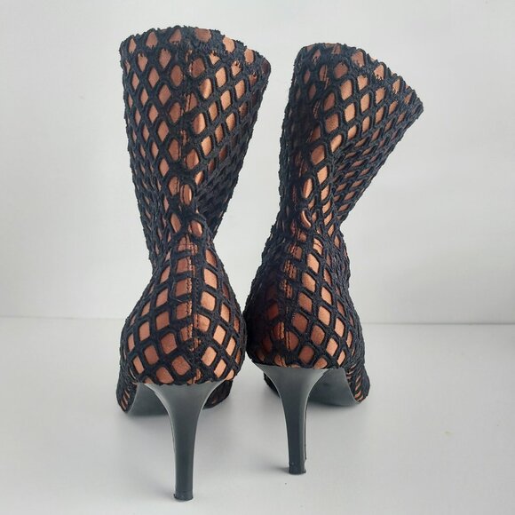 ZARA Pointed Toe Ankle Boots 7.5 Bronze Black Mesh Heels Glam Clubwear - Picture 9 of 14